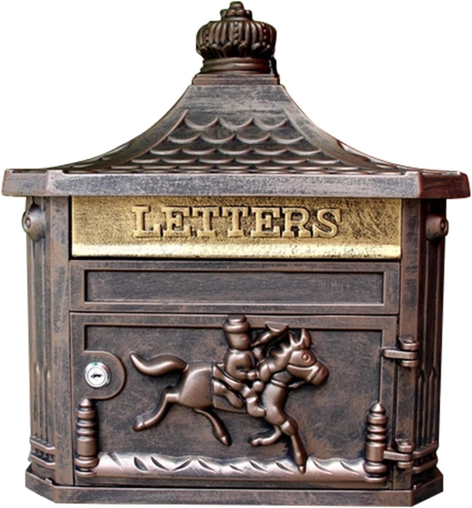 Hardware Accessories Letter Box Outdoor Waterproof Mailboxes Wall Mount Mailbox with Lock, Retro Decorative Mailboxes, Hanging Security Drop Box (Color : Bronze)