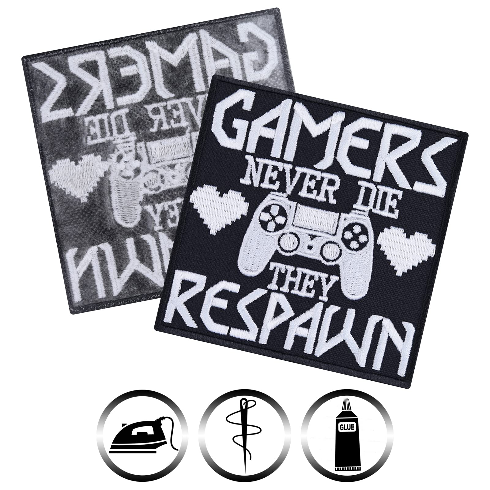 Gamers Never DIE - They Respawn powiedzenie Naszywka dla graczy Hipster IT Patch Zocker prezent informatyka gry komputerowe EDV Aplikacja na koszulkę/kurtkę/torba/podkładka pod mysz 90 x 90 mm