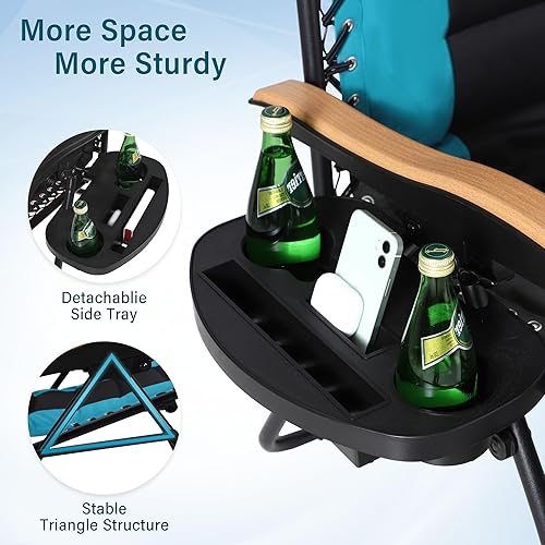 Miniatura 7 de MFSTUDIO - Silla de gravedad cero extragrande XL reclinable para patio, acolchada, silla plegable con soporte para tazas, extraancha, para alberca,