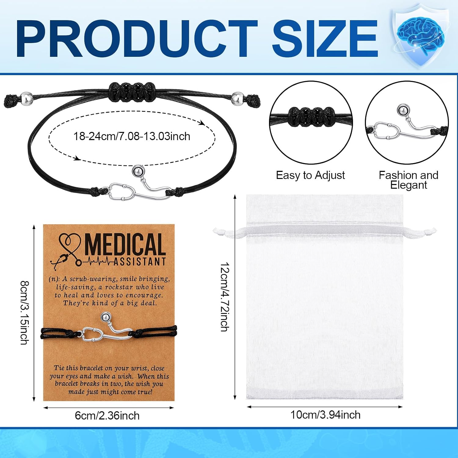 Equsion 12 Set Medical Assistant Bracelet Gifts with Blessing Card and Bag