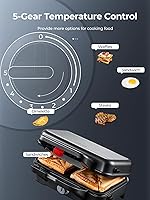 Vista 5 de Sandwichera 3 en 1, waflera con platos extraíbles, juego de plancha para gofres Panini Press con control de temperatura de 5 engranajes