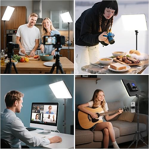 Miniatura 7 de Paquete de 2 luces LED de video con soporte de trípode de 63 pulgadas, kit de iluminación de fotografía bicolor de 20 W, regulable 2500-8500K luz de