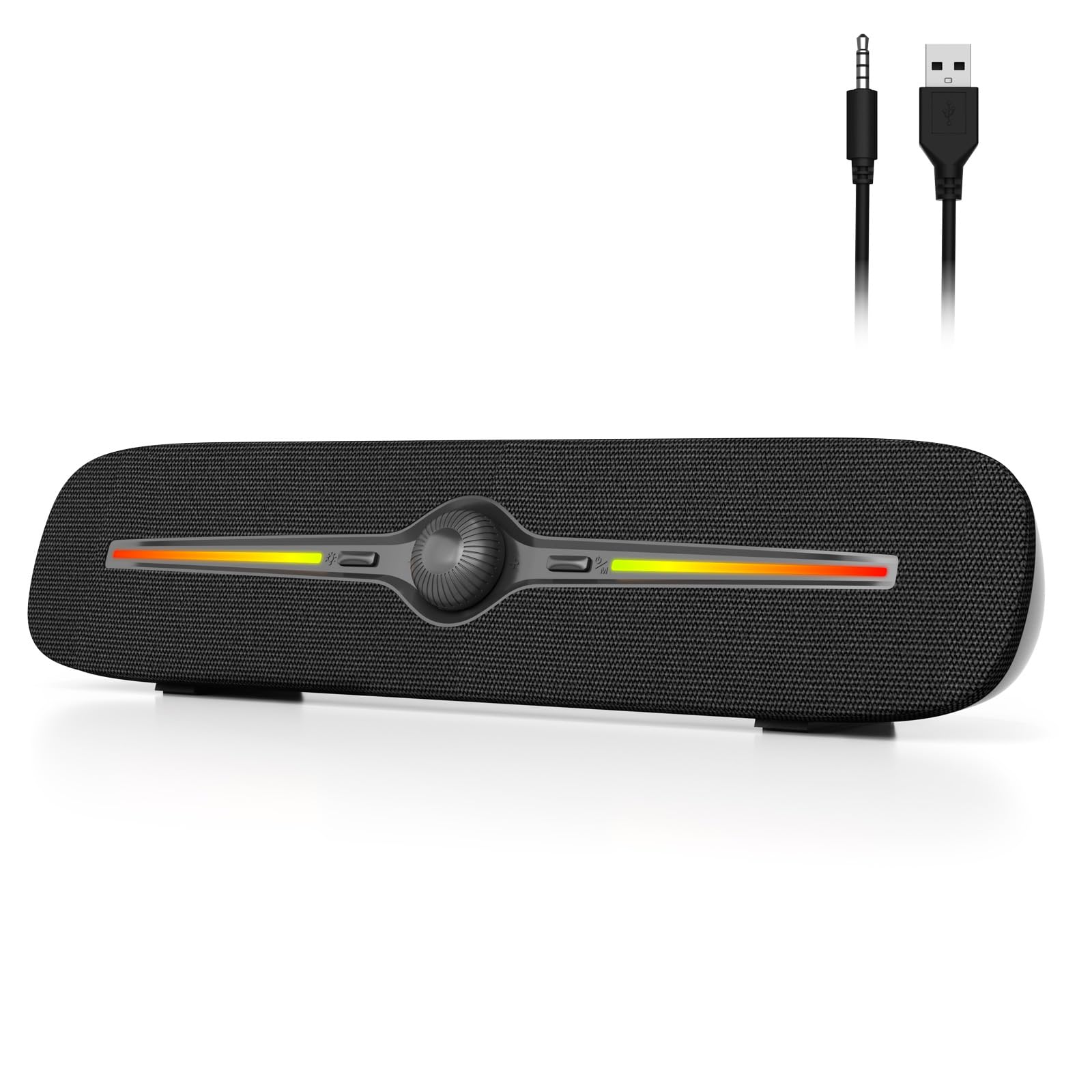 SOULION R90 Bluetooth Computer Speakers for Desktop, USB Powered 3.5mm AUX PC Speakers with LED Dynamic Light, Portable Soundbar Speaker with Rotary Volume Control for Laptop Monitor