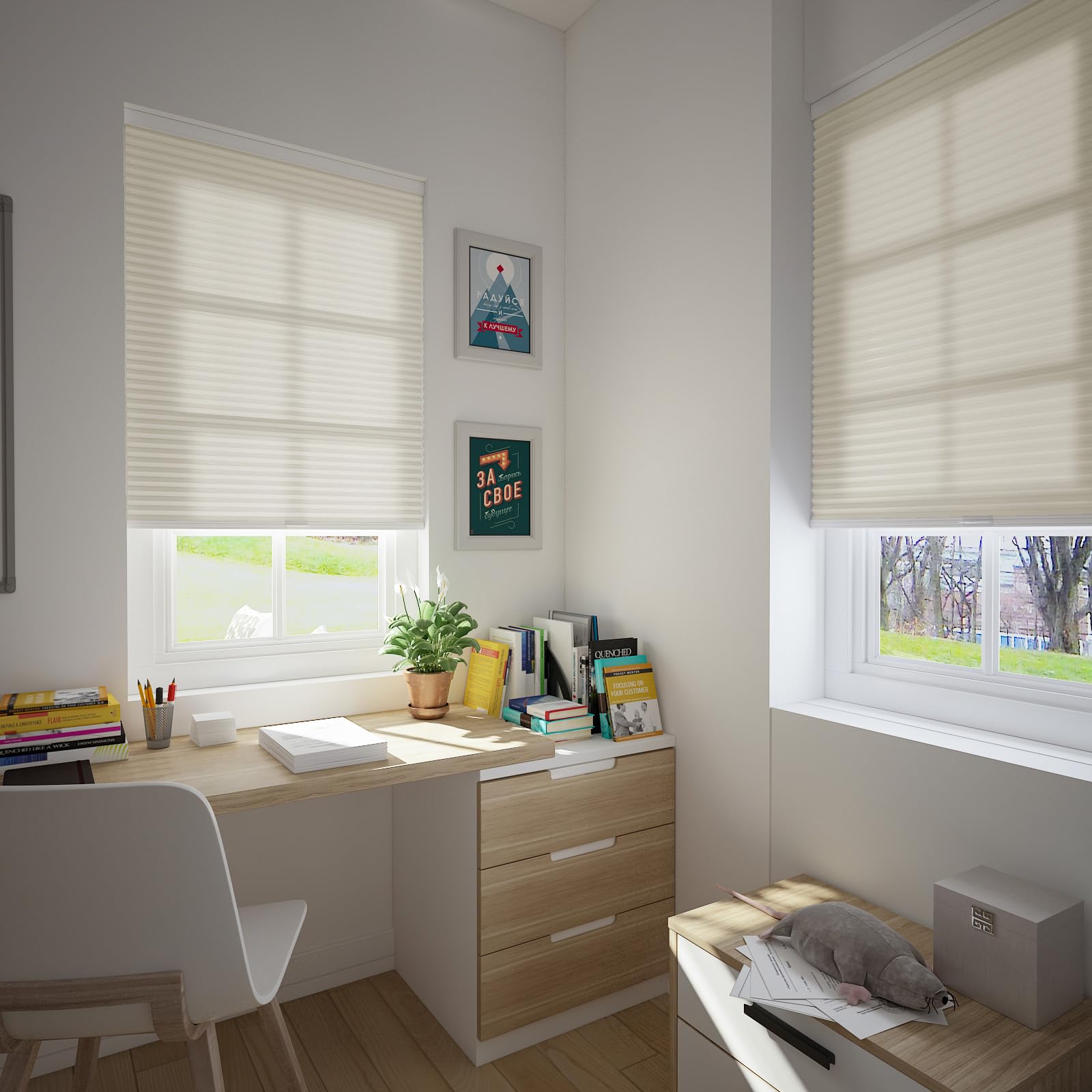Photo 1 of Changshade Cordless Cellular Shades, Light Filtering Honeycomb Blinds for Indoor Windows Bedroom, Pull Down Pleated Accordion Blind Easy Install, Shade Size 29.5" Wx72 H, Beige