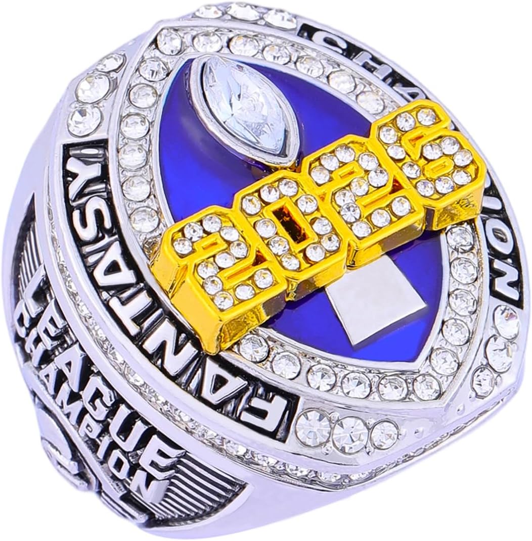 2026 Fantasy Football Trophy and Ring, Gold Silver Tone Plated Award Ring for Fantasy Football League Winner