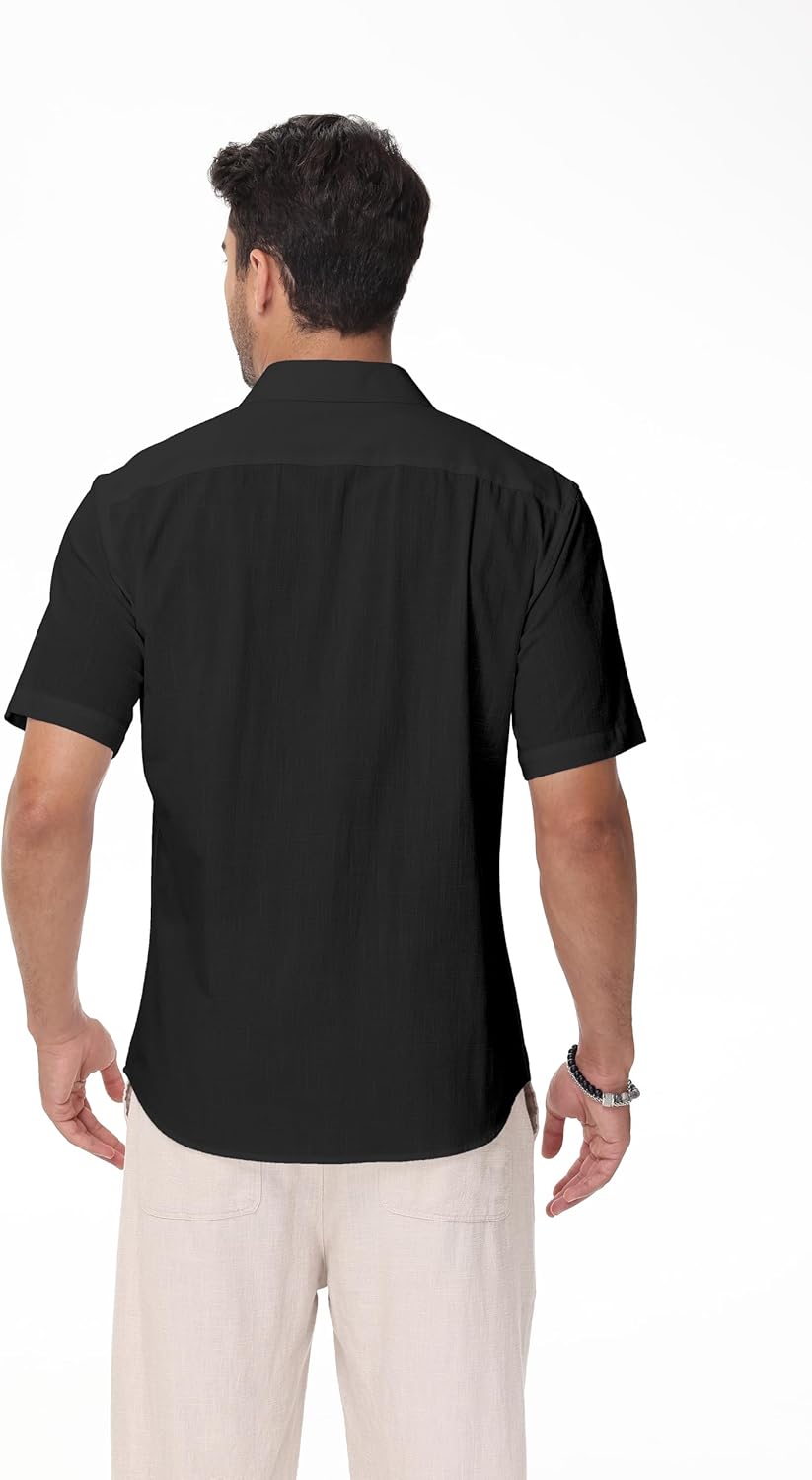 Mens Linen Shirts Short Sleeve Button Down Regular Fit Shirts Casual Vacation Beach Summer Hawaiian Tops - Image 3