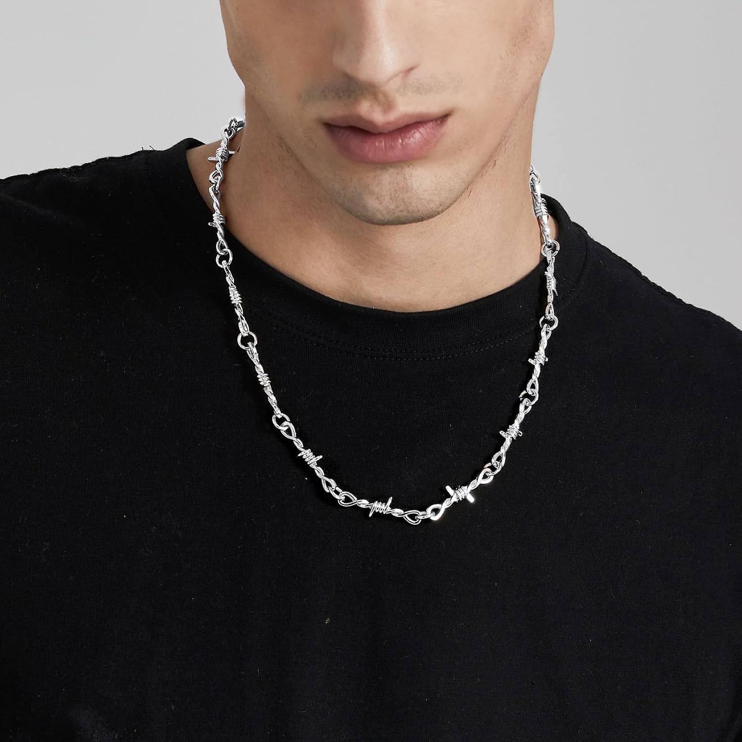 ChainsHouse Barbed Wire Necklace Punk Thorns Chain Necklace for Men Women, 5/6/7/9/12MM Wide Stainless Steel/Black Metal/Gold Plated Hiphop Rock Jewelry, 18-22 Inches