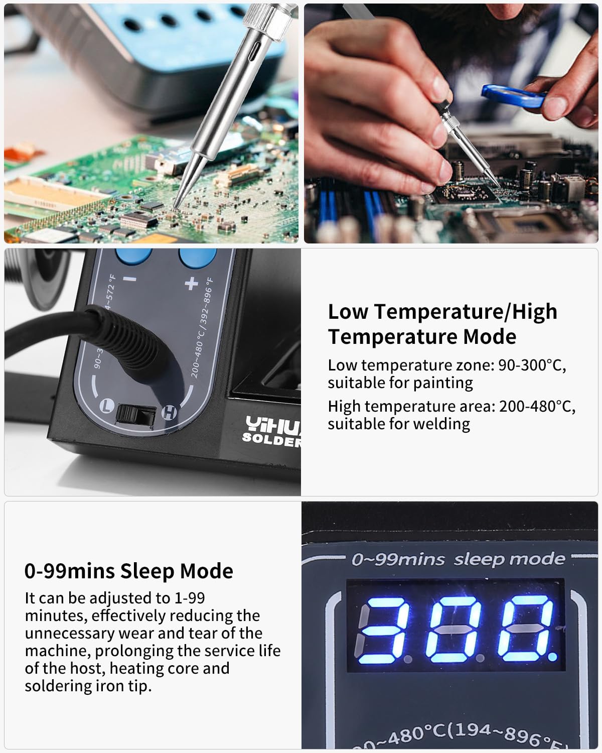 Estación de soldadura de 60 W, juego de soldador de 90 °C ~ 480 °C, temperatura ajustable con indicador de pantalla, bomba de desoldar, soporte de soldador, 5 puntas de soldadura etc.