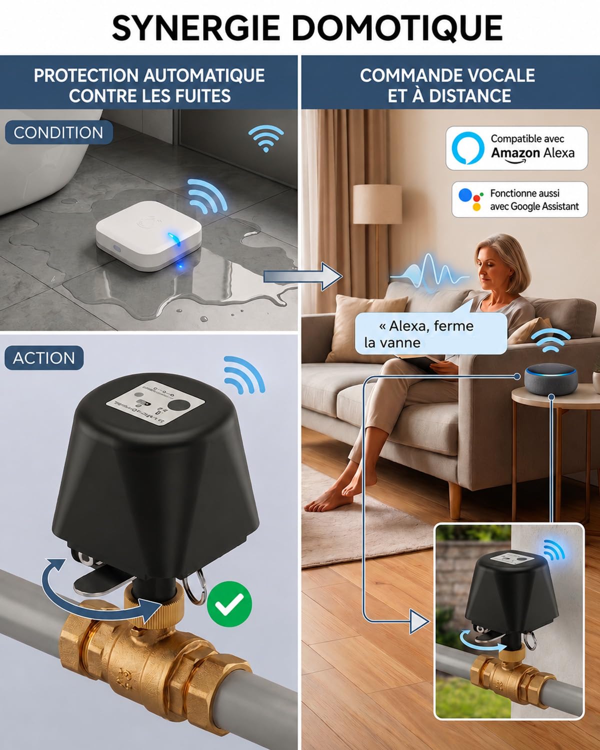Vanne Connectée WiFi Motorisée Laiton 3/4 Pouce avec Minuteur Compatible Alexa Google Jardin Piscine