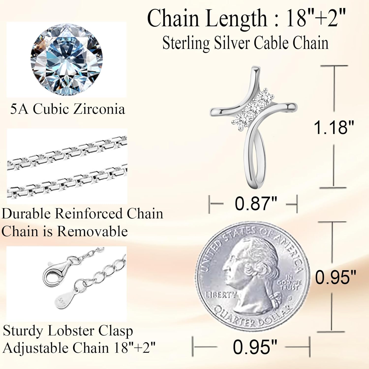 Cross Necklace for Women, 925 Sterling Silver 18K Gold Plated Diamond Necklace for Women, Cross Pendant with 3 Stone 5A Cubic Zirconia, Birthday Christmas Jewelry Gifts for Women Her, 20 Inches - Image 5