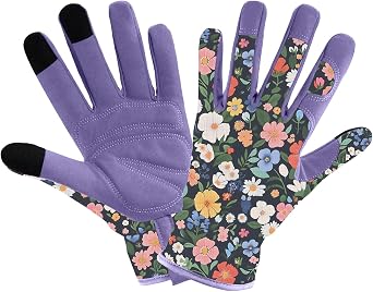 Gardening Gloves for Women, Printed Touchscreen Garden Gloves with Grip, Thorn-Proof Puncture-Resistant Work Gloves