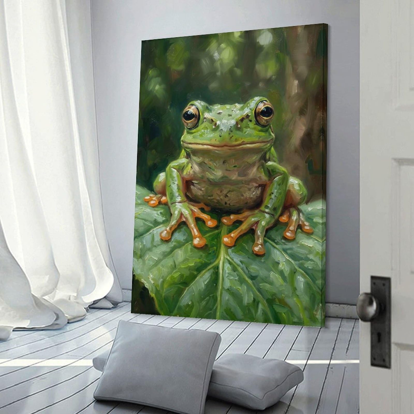 Junmoney Realistic Frog Painting Canvas Wall Picture 20x30inch(50x75cm), for Living Room, Bedroom Or Apartment Walls, Modern Wall Decor for Cosy Interiors