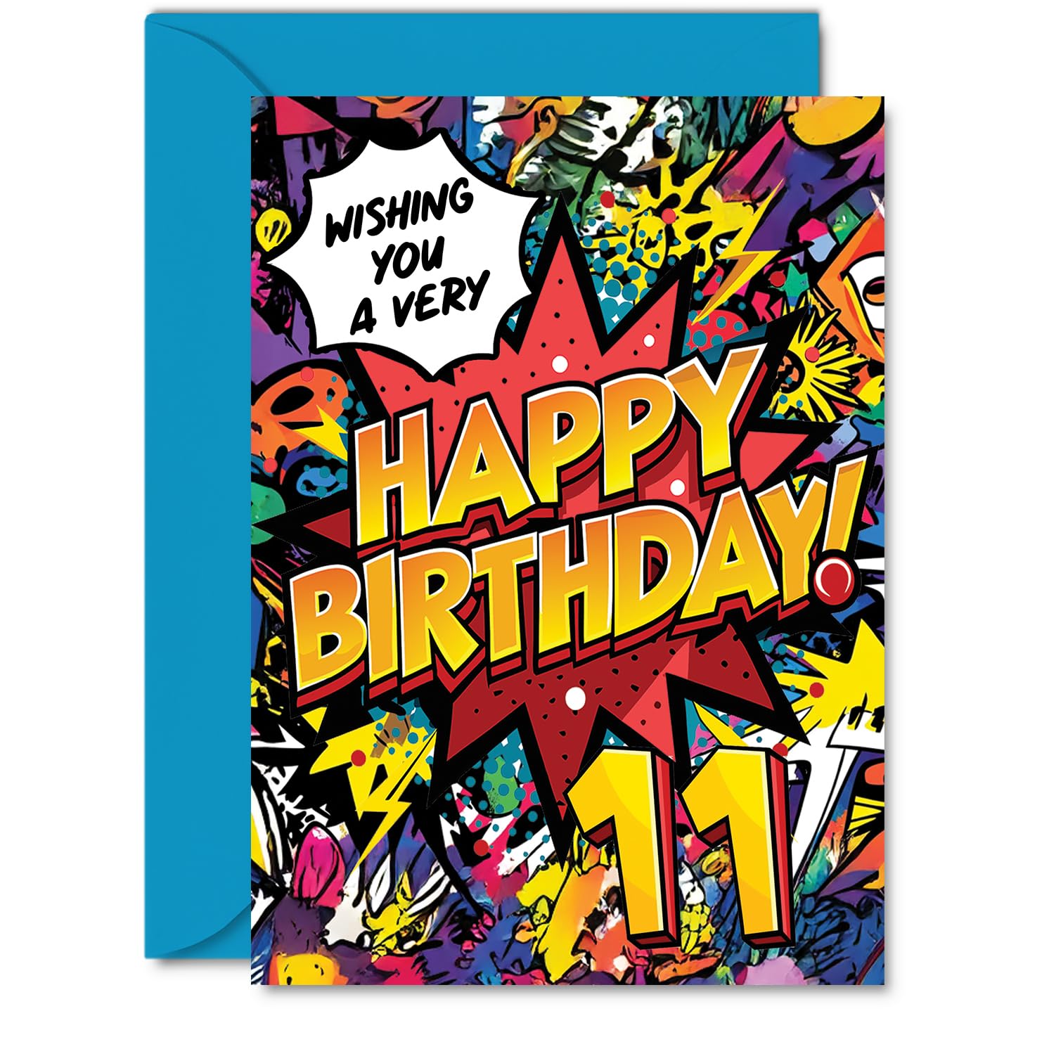 11th Birthday Cards for Boys Girls - Comic Book Pow! - Happy Birthday Card for 11 Year Old Boy Girl Granddaughter Brother Sister Nephew, A5 Bday Greeting Cards