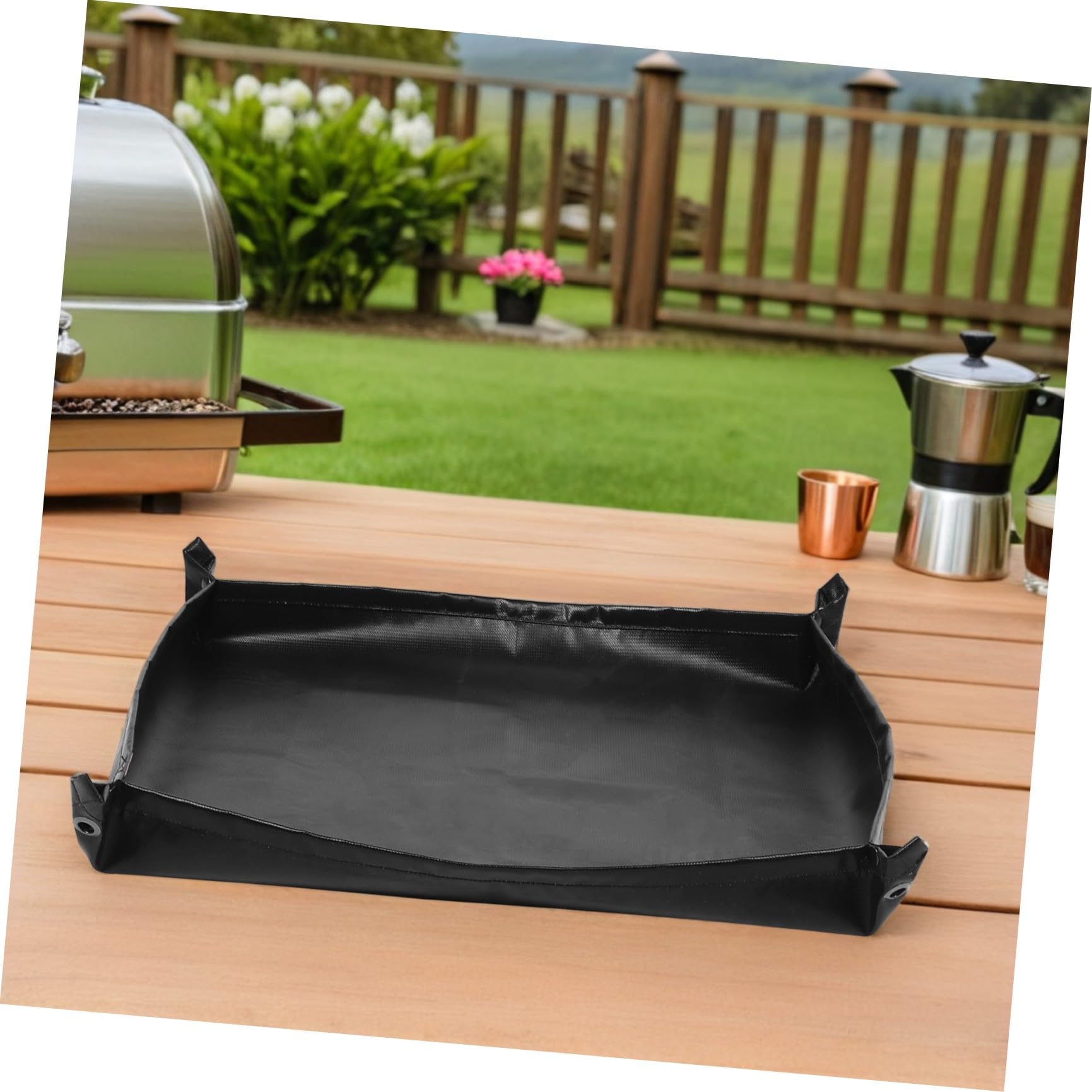 Tapete Ignífugo de Silicona para Barbacoa Exterior 71x71 Cm | Negro, Doble Cara, para Césped y Terraza, Portátil, Fácil de Plegar y Limpiar