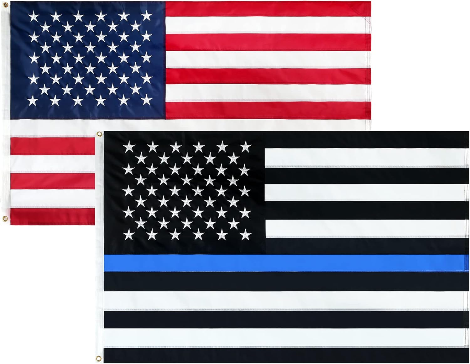 3x5 Feet USA American Flags and Thin Blue Line USA Flag Combo Pack,USA Police Flag Heavy Duty High Wind Fade Resistant, Embroidered United States Honoring Law Enforcement Officers Flags with Brass