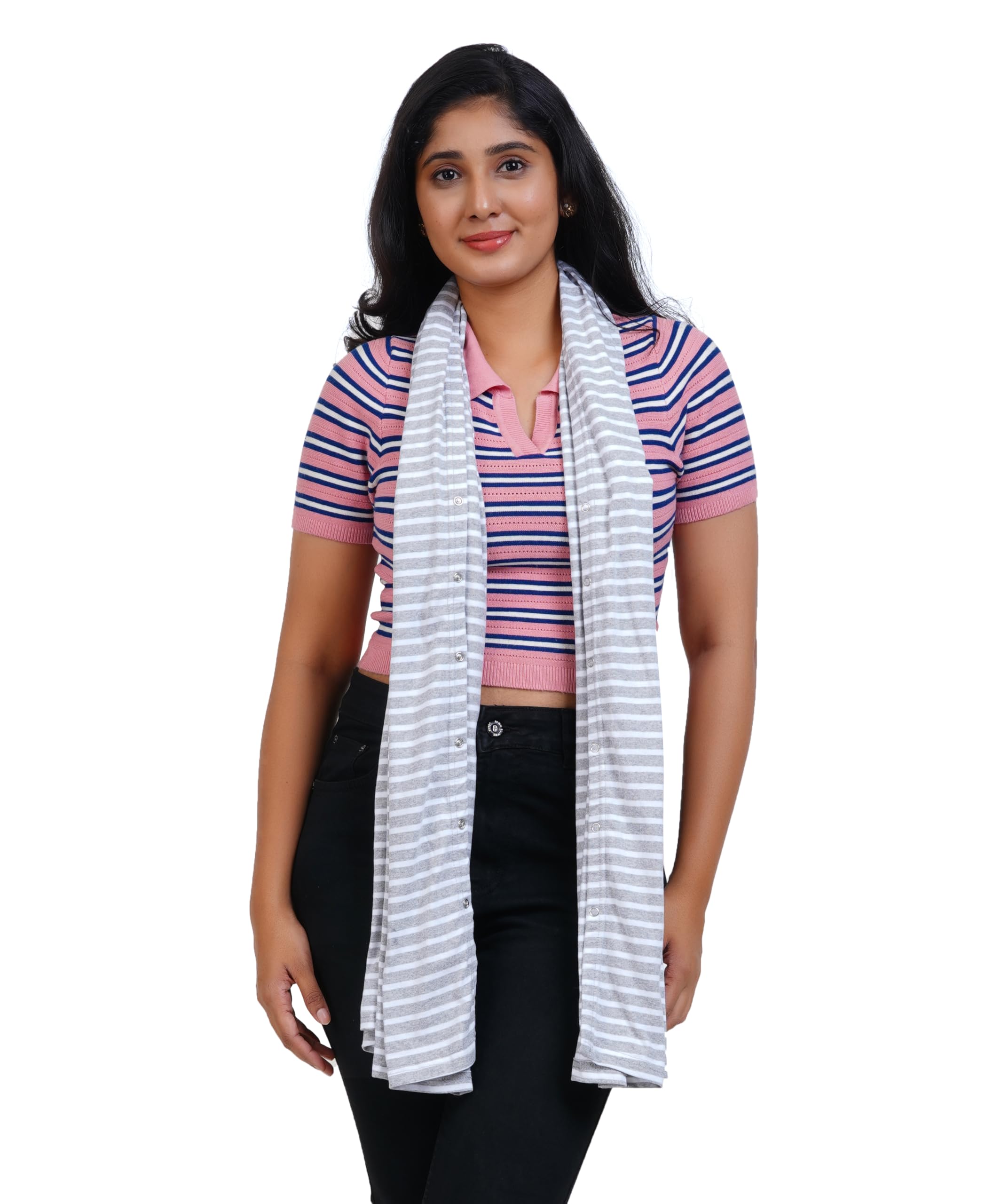Kowsi Soft Mother's Nursing & Feeding Shawl Feeding Cloak (Stripes) (Grey Melange) - Image 4 thumbnail