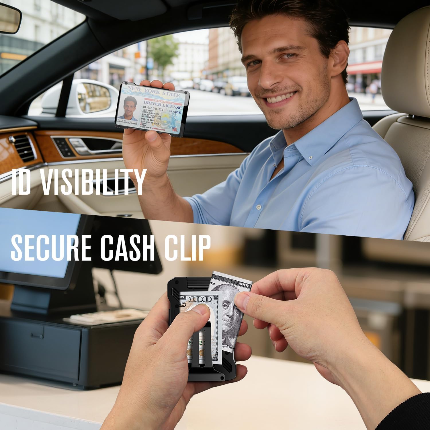 Caronex Slim Wallet for Men and Card Holder | RFID Protected | Pull-Up Function | Front Pocket Wallets | ID Card Window | Integrated Money Clip | Black - Image 7