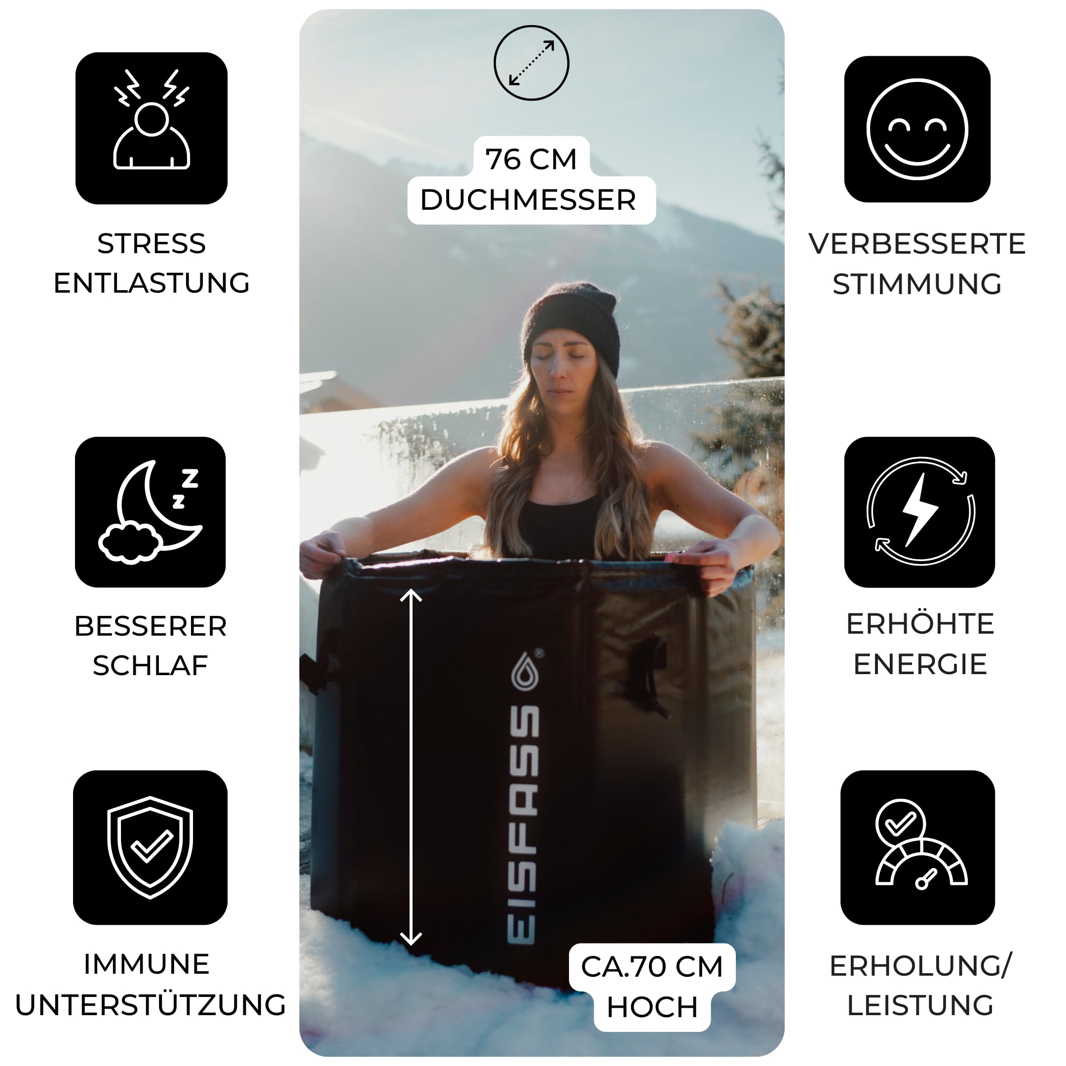 Eisfass® Easy Premium Eisbad für Zuhause – ausklappen, befüllen & loslegen | faltbare Eistonne mit Deckel & Isolierung | ideal für Kältetherapie, Sommer-Abkühlung, Anfänger & Sportler