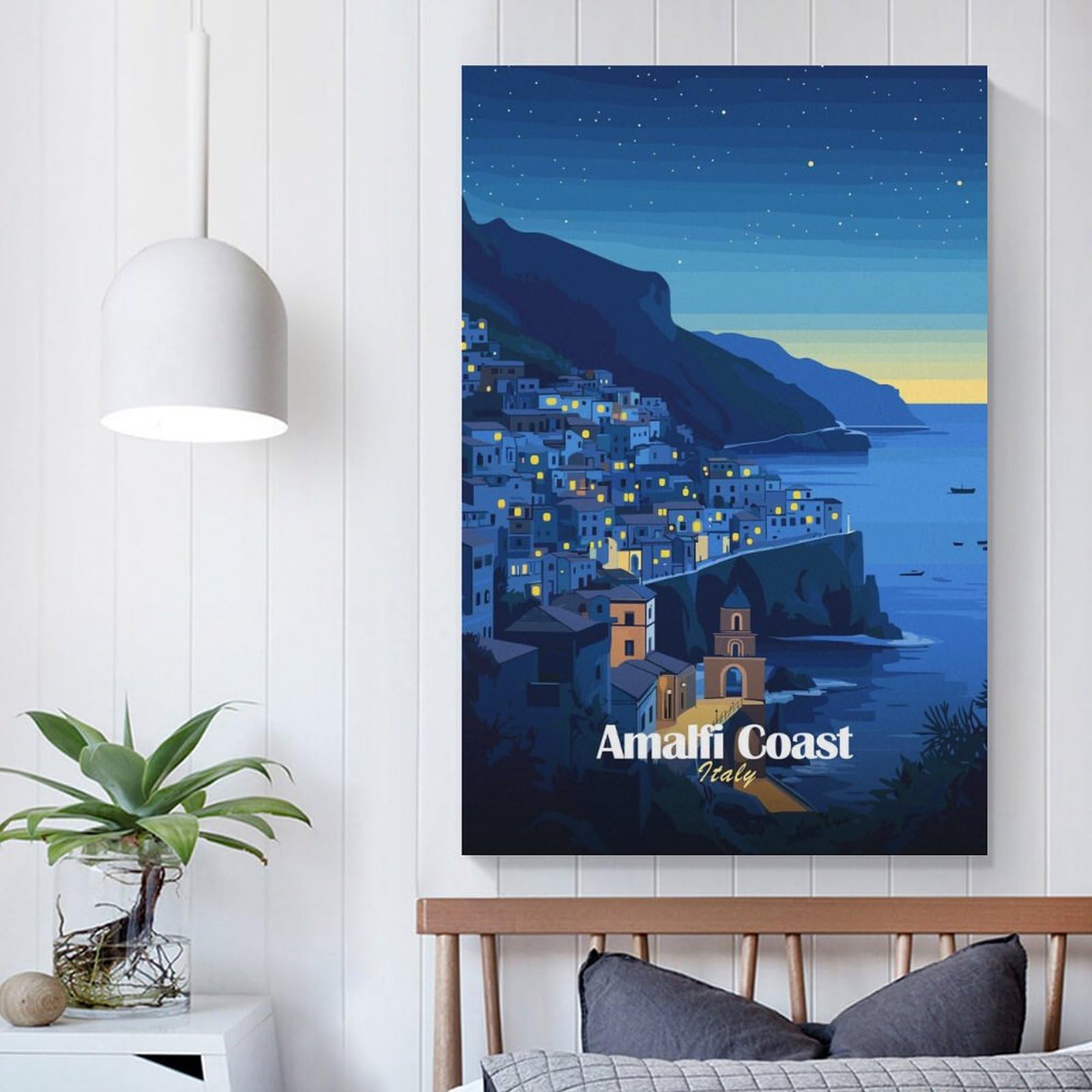Poliuaws Men's Unframe-Amalfi Coast Night View Amalfi Coast Night View Bathroom Prints For Walls For Teens Game Boys Room Wall Decor Artwork 16X24inch(40X60cm)