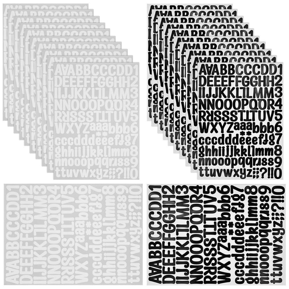 ADERTOS 20 Hojas Pegatinas de Letras, Pegatinas de Alfabeto, Autoadhesivo de Números Letras, Pegatinas de Letras Adhesivas, Números Letras de Vinilo para DIY, Manualidades (29 * 21cm, Negro/Blanco)