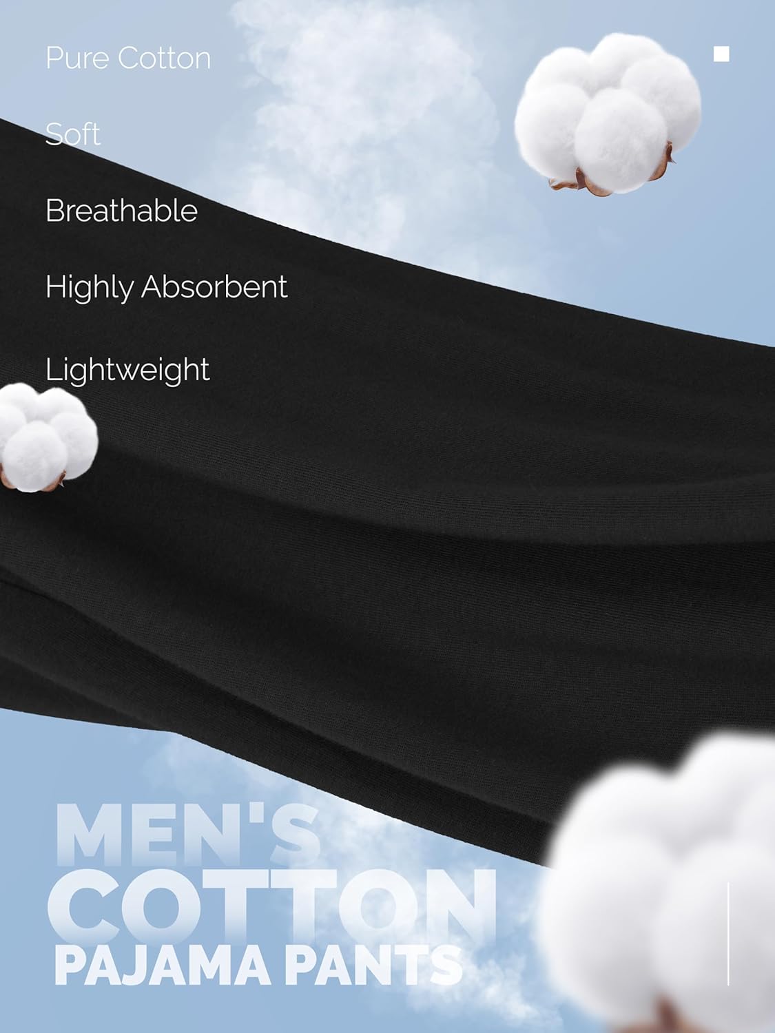 3 Pack Mens Cotton Pajama Pants, Lightweight Lounge Pj Bottoms for Men Soft Sleep Pants with Pockets & Drawstring - Image 2