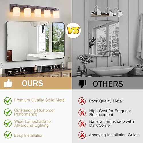 Miniatura 96 de 3 lámparas modernas de baño sobre el espejo, luces de tocador de oro negro para apliques de pared de baño con pantallas de vidrio blanco lechoso