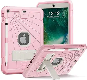SIBEITU iPad 9.7 inch Case for Kids | iPad 6th Generation Cases with Stand | iPad 5th Generation Case W/Pencil Holder 2018/2017 | Slim Shockproof Protective Case for iPad 9.7 inch 5th/6th Gen Pink