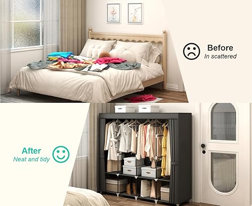 Miniatura 8 de Armario portátil de gran capacidad de 67 pulgadas con cubierta de tela no tejida, 4 varillas para colgar, 8 estantes, organizador de almacenamiento