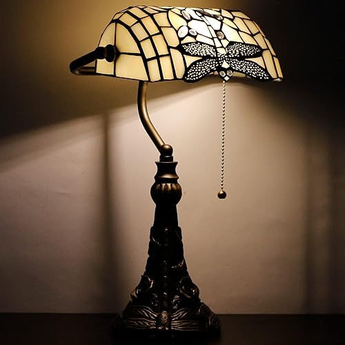 Miniatura 8 de Tiffany Banker - Lámpara de mesa pequeña con vitrales, estilo Tiffany, piano, azul claro, amarillo, estilo loto, lámpara de escritorio, ángulo Azul
