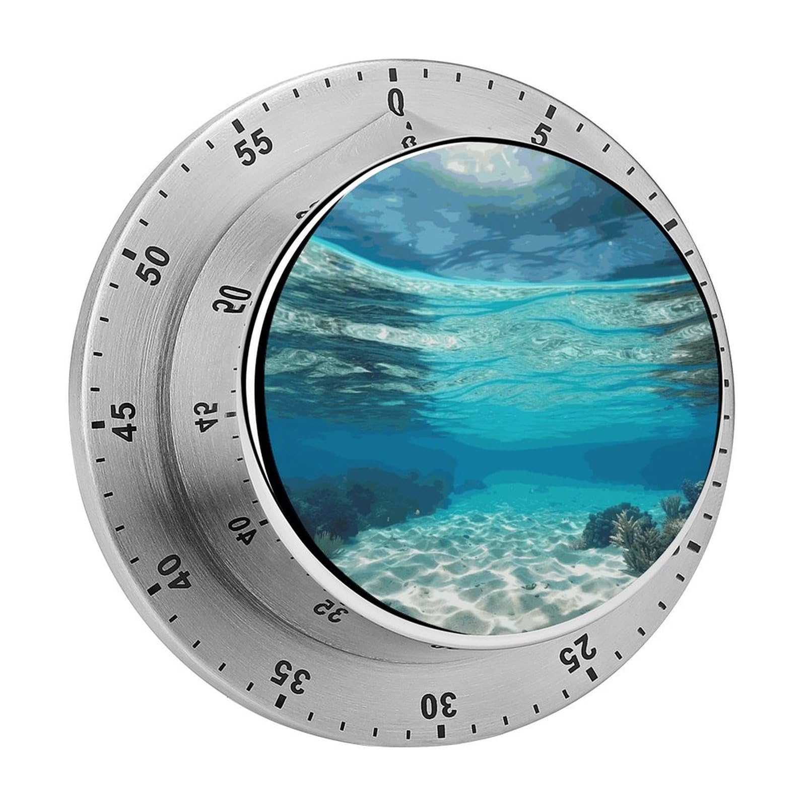 Underwater View of Tropical Beach Visual Timer with Loud Alarm 60-Minute Kitchen Timers Exquisite Stainless Steel Body - Mechanical Desk Timer Countdown Clock for Cooking Chef Clock