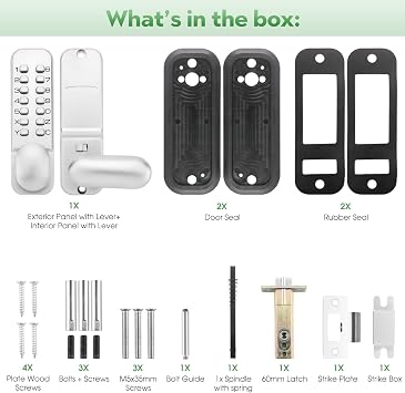 Full Mechanical Keyless Entry Door Handle Lock with Keypad,Single-Sided Push Button Combination Code Lever Lock,Auto Locking,Interior Hold-Opening,for Front Gate,No Battery(Pearl Chrome)