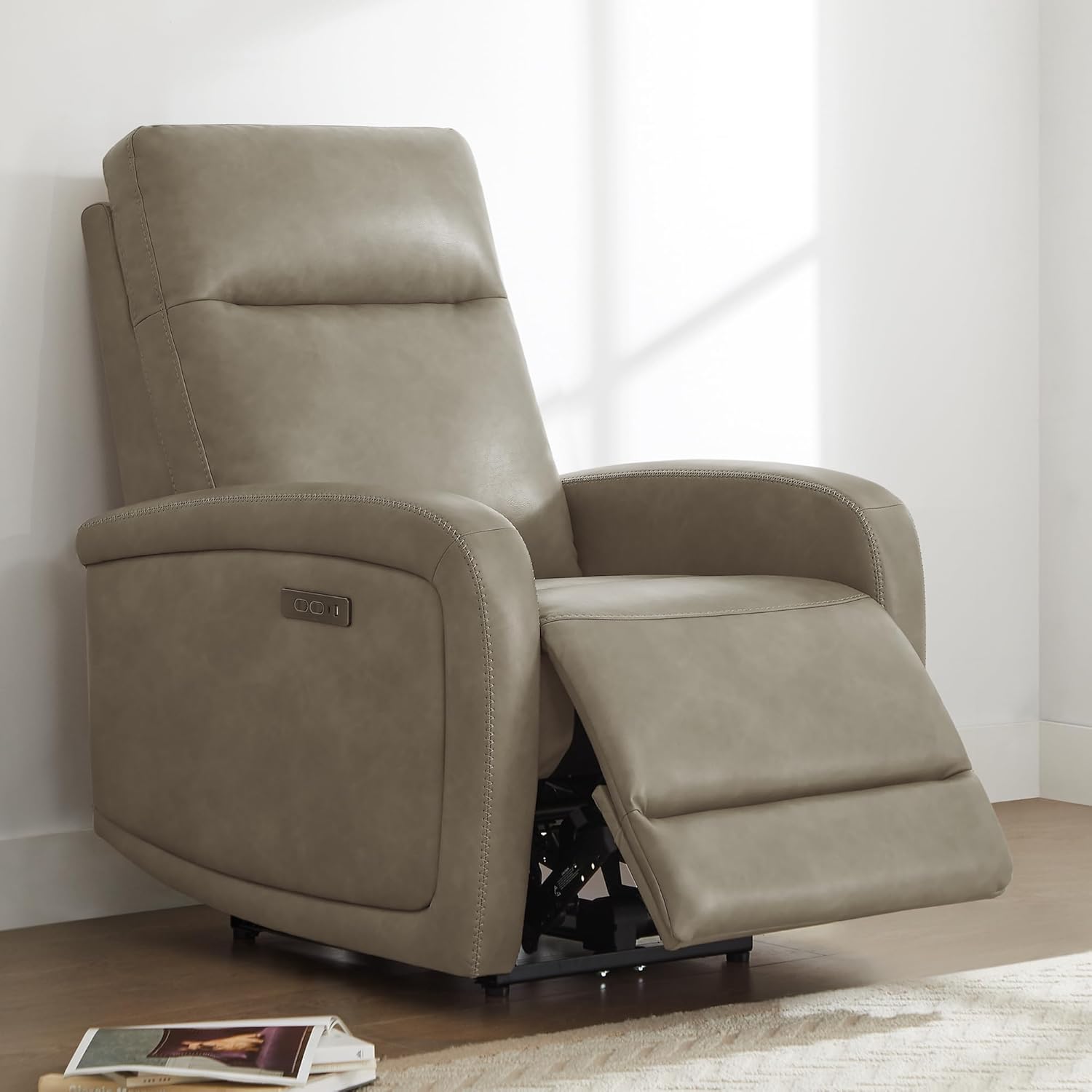 Watson & Whitely Zero Wall Hugger Recliners, Power Recliner Chair with Adjustable Headrest, Type-C Charger, RV Recliners for Small Space Living Room, Faux Leather Grey