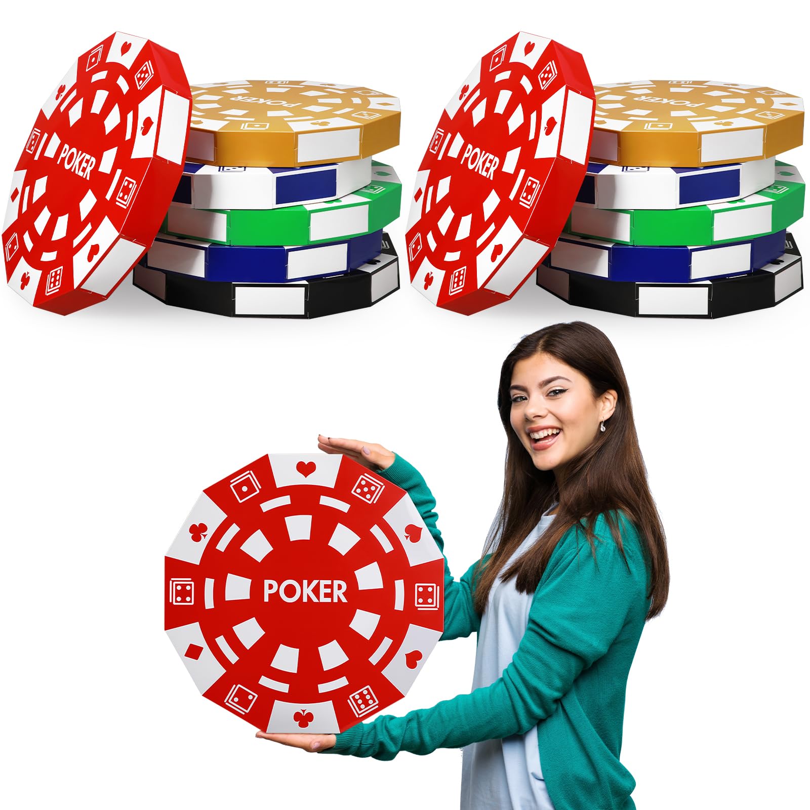 Giant Casino Decorations 15.7 Inch Large Paper Poker Chips Favor Boxes Jumbo Oversized Poker Game Theme Centerpieces for Tables Casino Birthday Party Decorations