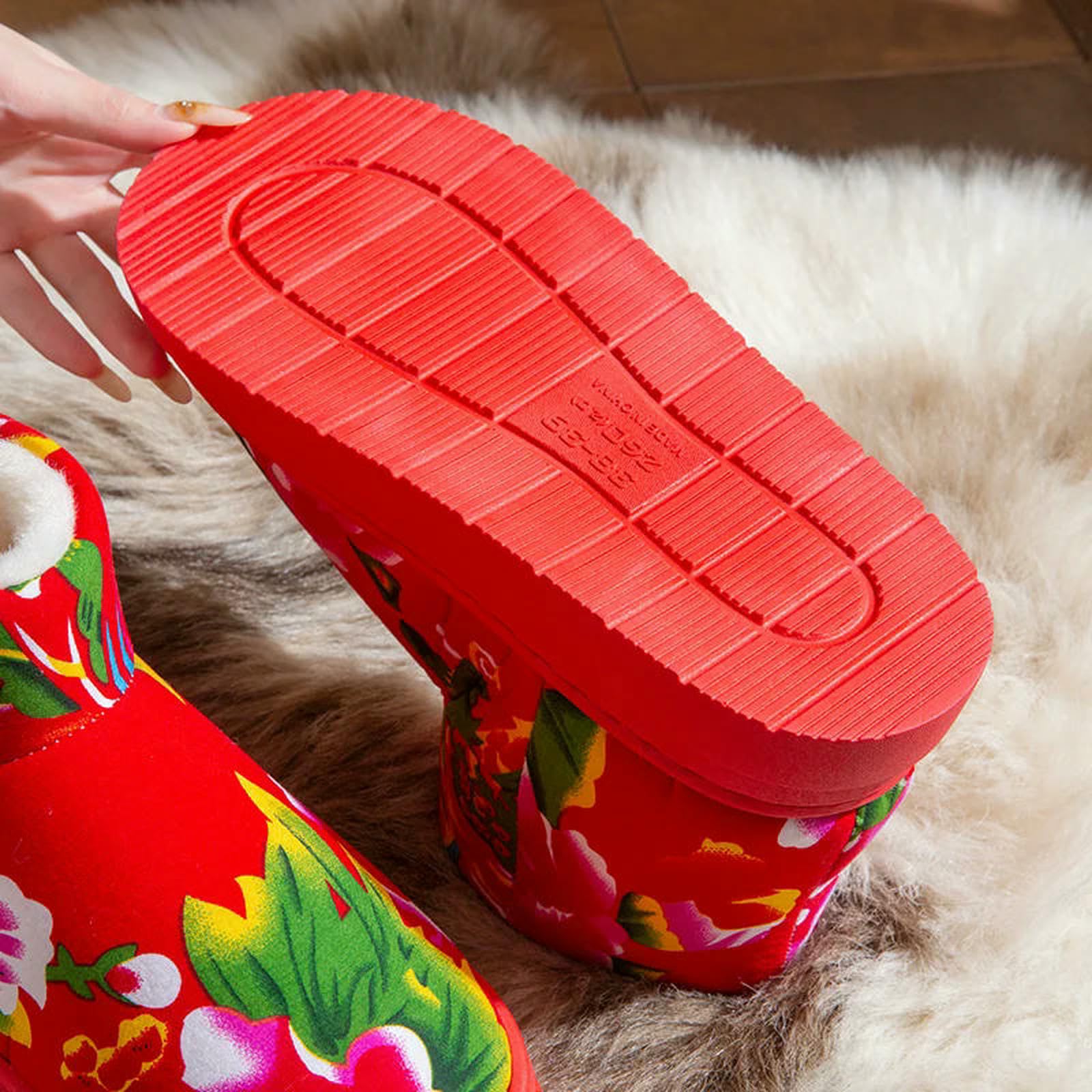 Pantuflas Zapatillas De Invierno para Mujer, Zapatos Informales Plataforma Interior Y Exterior, Botines Deslizantes, Suaves Cálidos-rojo-38-39