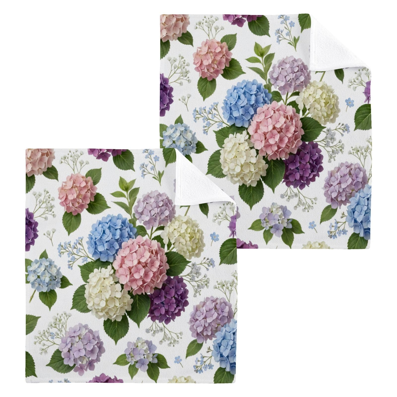 BOESI Multicolor Hydrangea Pattern 12x12in Cotton Washcloth,Face Towel