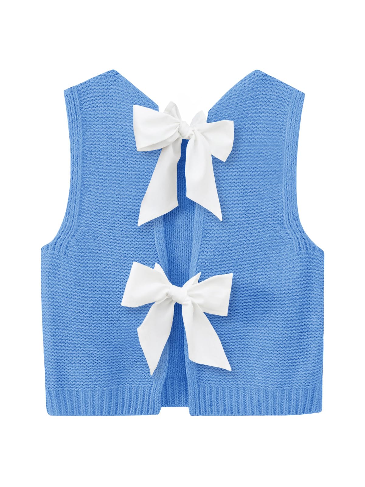 Imily Bela Womens Sweater Vest Top Summer Bow Tie Back Sleeveless Casual Knit Crop Tank Tops