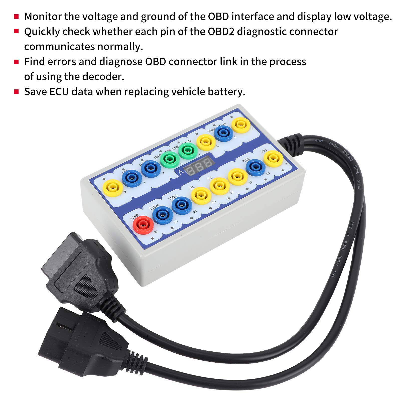 OBDII Caja de Conexiones con Pantalla LCD Detector de protocolo de Bus Can de 16 Pines Herramienta de diagnóstico Equipada con LED para diagnóstico automotriz Detección de