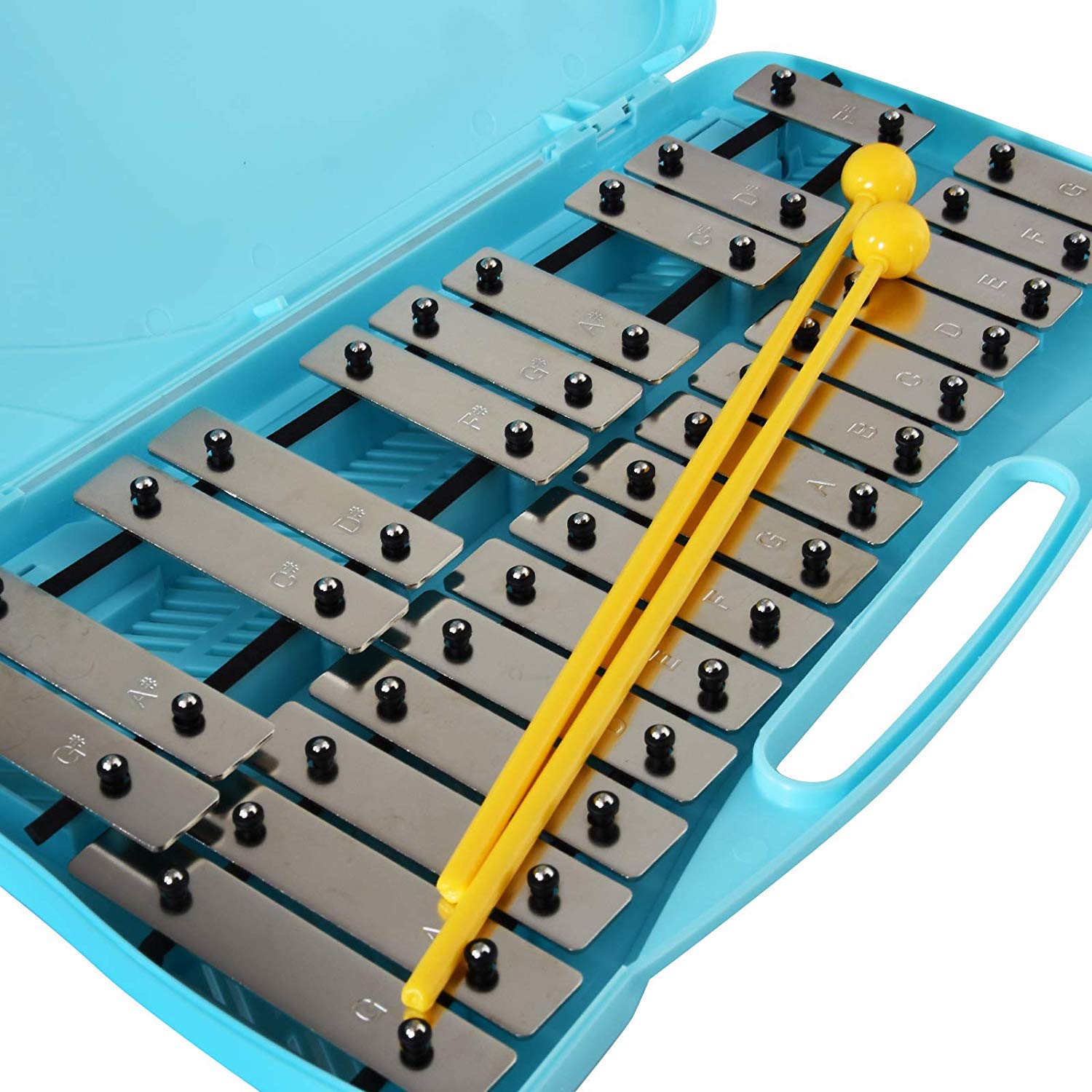 Glockenspiel Cromático AX25N2 - Metalófono de 25 Teclas de Aluminio Plateado con Estuche y Mazas - Ideal para Principiantes y Estudiantes