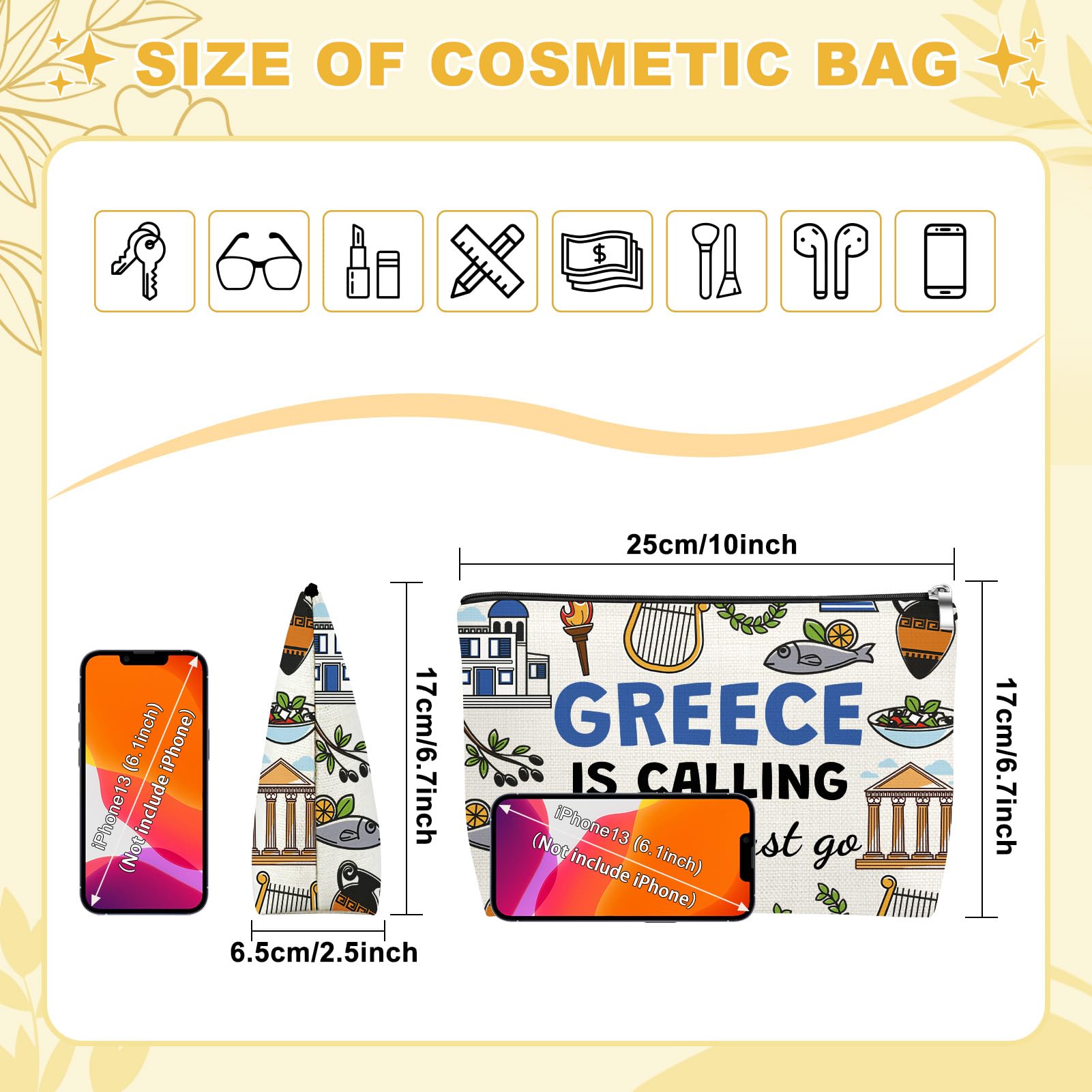 Mxrymvu Greece Travel Souvenirs Gift Makeup Bag Greece Traveling Gifts Vacation Gift Cosmetic Bags Travel Gifts for Friends Daughter Sister Greek Makeup Pouch for Christmas Birthday