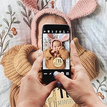 Carte Milestone Neonato In Legno | Set 7 Carte + 8 Adesivi Festivi | Per Foto E Ricordi