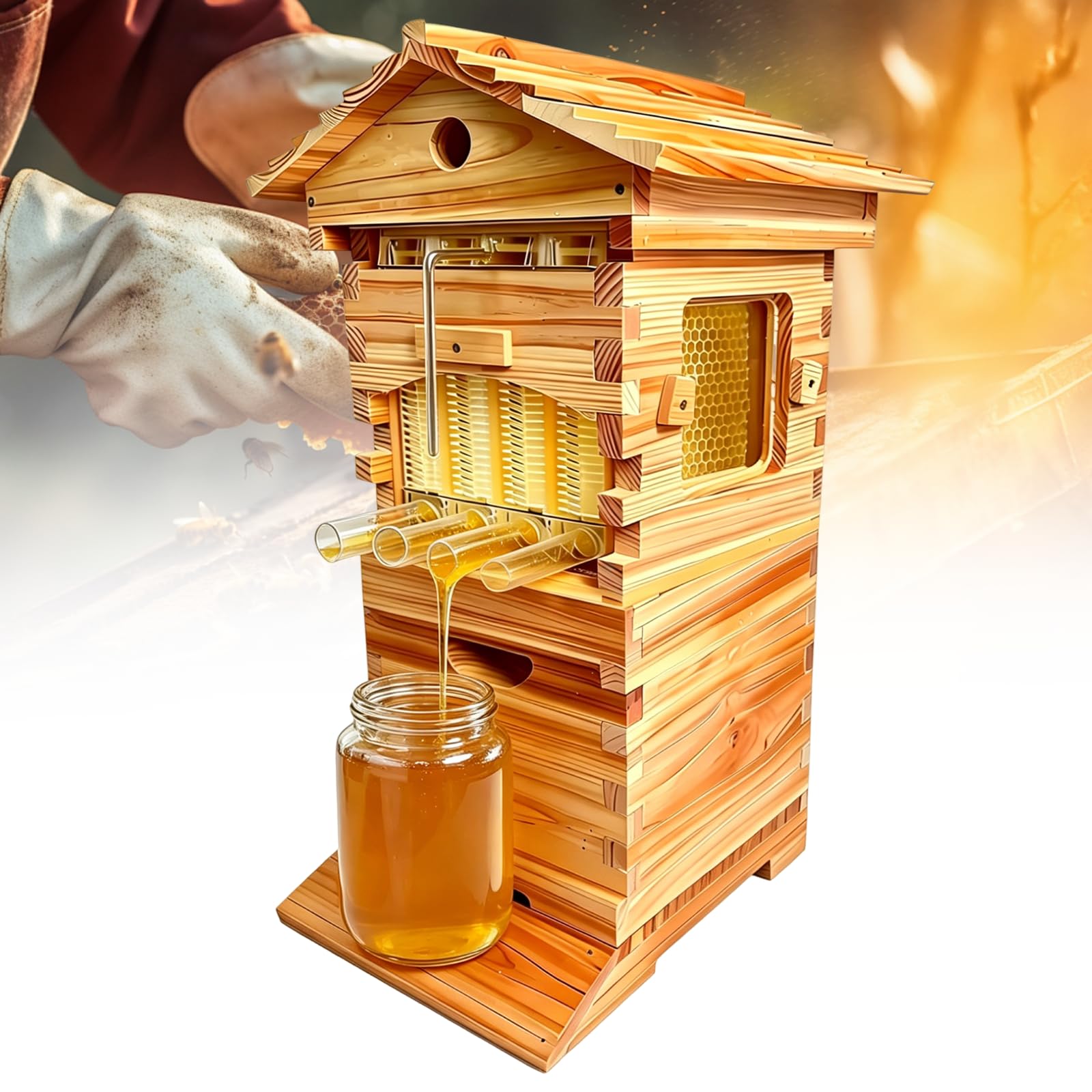 Beehive Kit de Ruche Automatique,Ruche complète avec fenêtre d'observation et Sortie de Miel Facile à Ouvrir, idéale pour récolter Le Miel de Votre Jardin.
