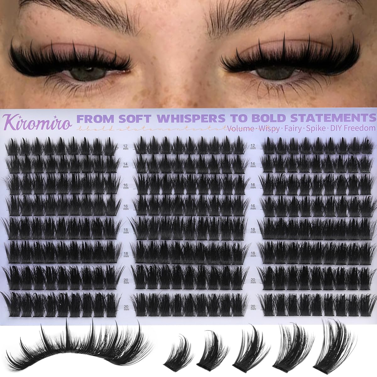 Lash Clusters with Spikes Cluster Eyelash Extensions 12-20mm Wispy Lashes Clusters 216pcs Fluffy DIY Cluster Lashes Extensions Fairy Individual Eyelash Clusters