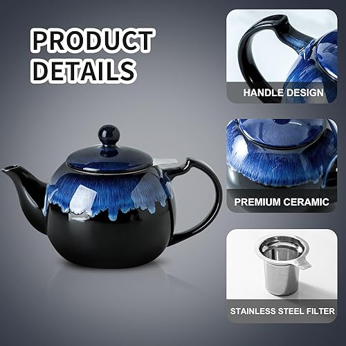 Miniatura 2 de KOOV Tetera de cerámica con infusores para té suelto, tetera de porcelana de 34 onzas para 6 tazas, tetera de té blanco para fiesta de té de alta