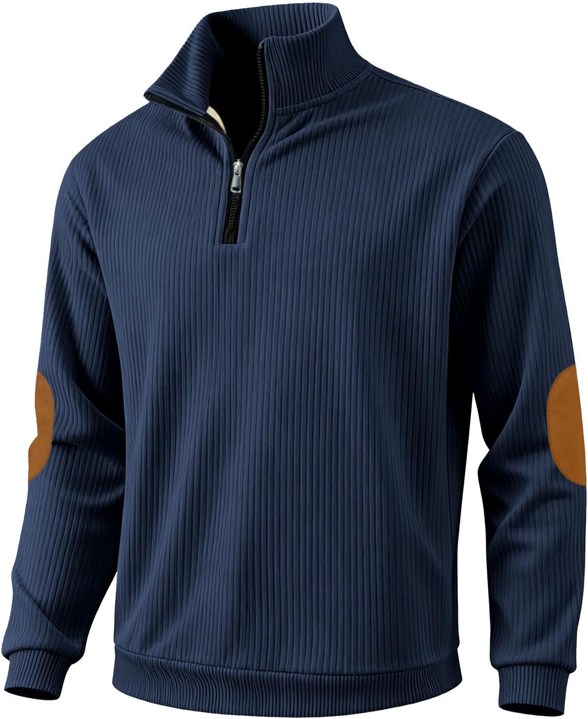 Men's Corduroy Quarter Zip Pullover - Slim Fit Long Sleeve Lightweight Sweatshirt for Spring
