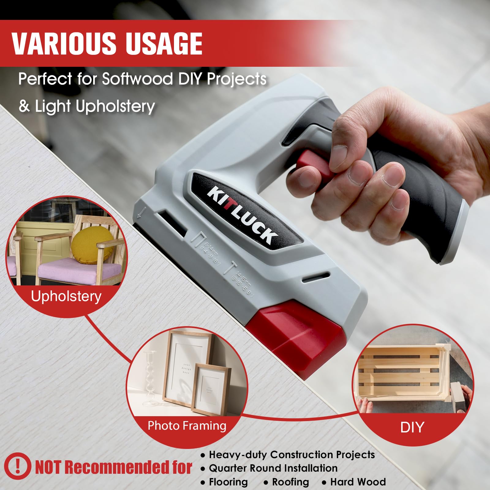 KITLUCK Pinzatrice elettrica senza fili 2 in 1, kit di chiodatrice elettrica ricaricabile USB da 4 V, batteria da 2000 mAh con 2000 punti metallici e 1000 chiodi, cucitrice elettrica portatile per