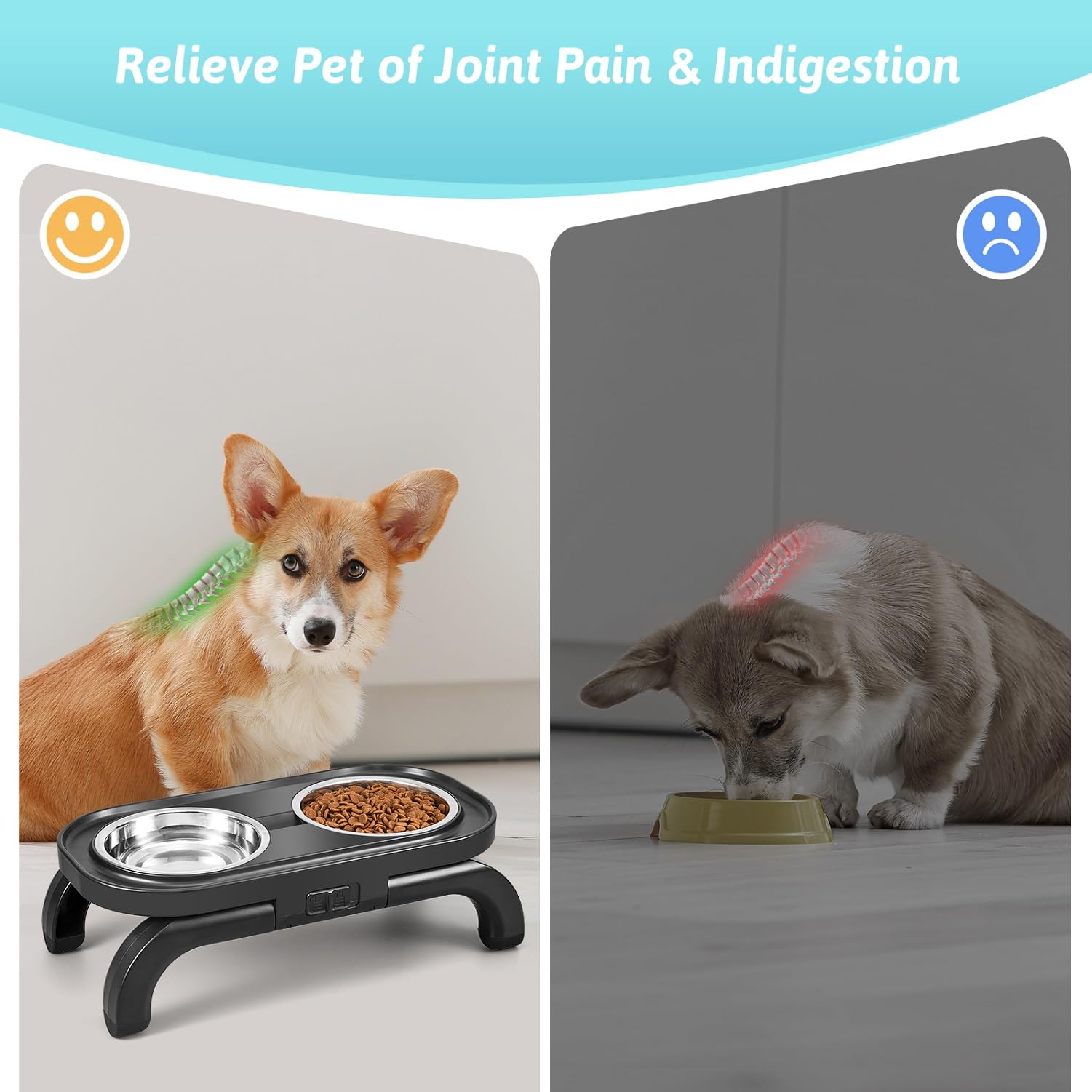 Gamelles surélevées pour chien, support de gamelle surélevée réglable en hauteur avec bol d'eau anti-déversement et bol de nourriture antidérapant, station d'alimentation en métal pour chiens et chats