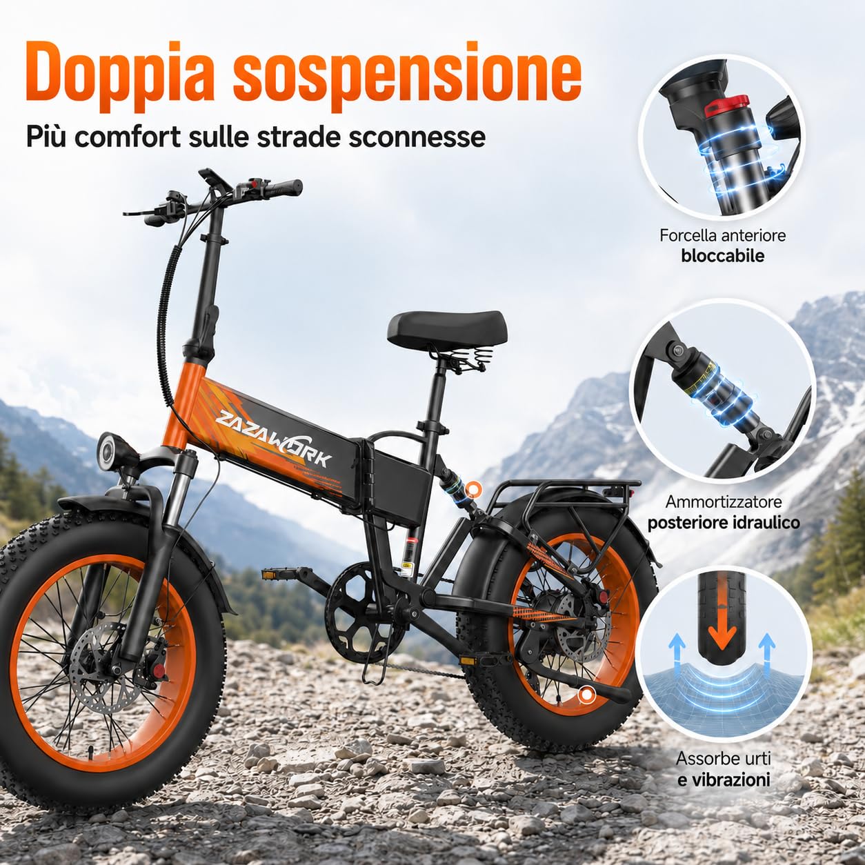 Bici Elettrica Pieghevole 20"×4.0" Fat Tire, Bicicletta Elettrica 48V 20Ah Batteria Rimovibile fino a 120 km 250W,60 Nm, 7 Velocità per Adulti, Freni Idraulici Doppia Sospensione per Ogni Terreno