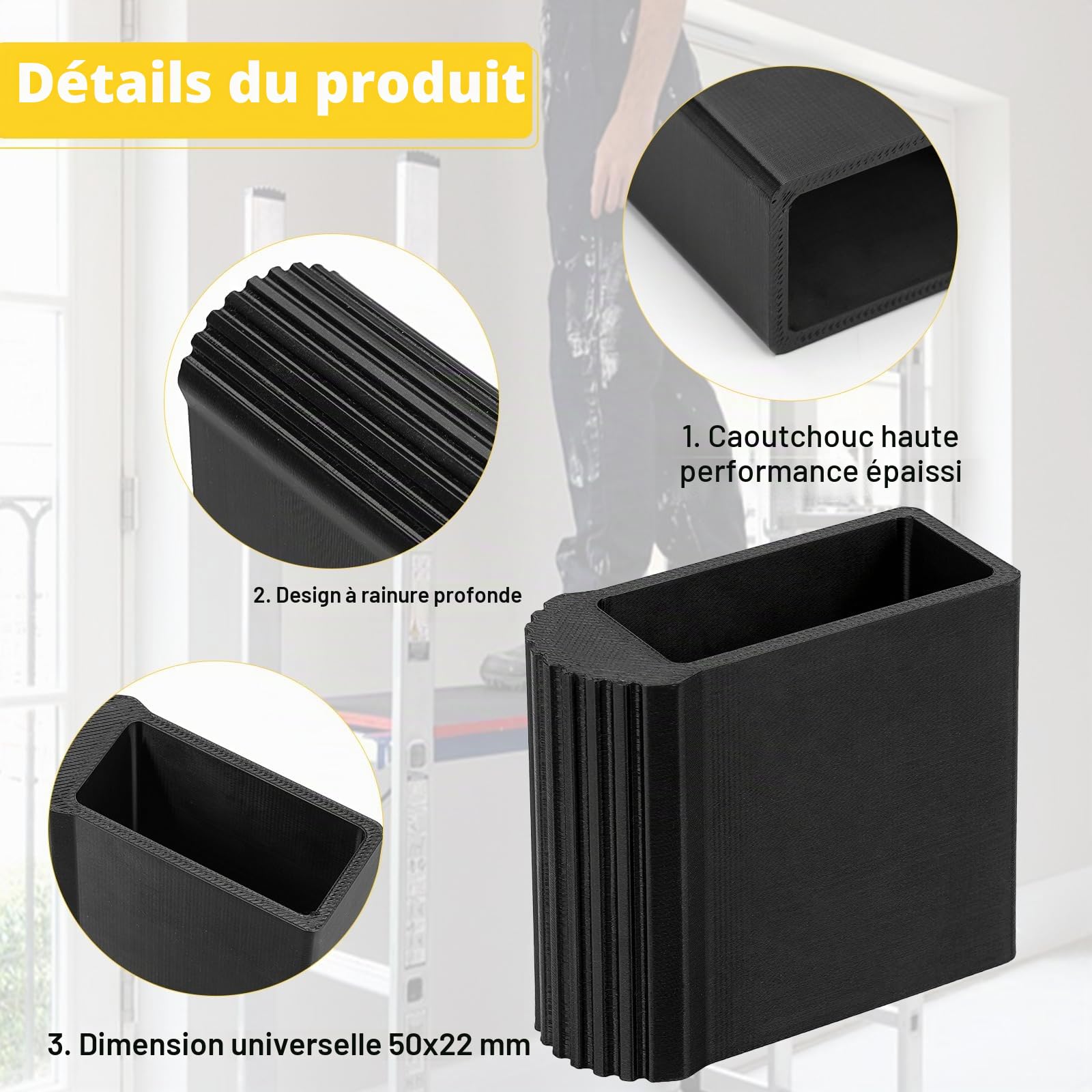 Lot de 4 pieds et échelle universels antidérapants 50 x 22 mm - En TPU résistant aux UV - Capuchons de protection pour pieds d'échelle