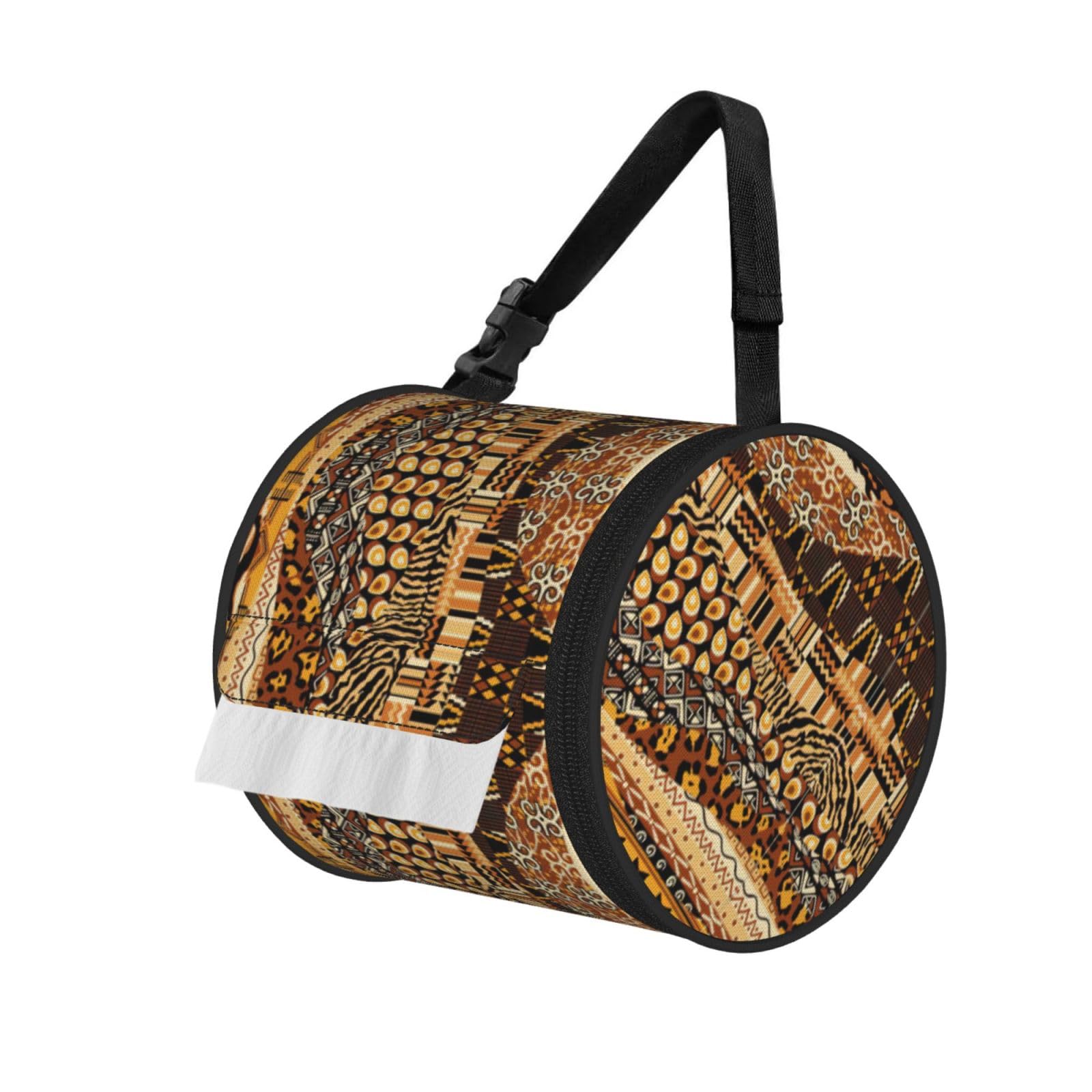 African Style Patchwork Printed Hanging Tissue Organizer, Smooth Zipper Oxford Cloth Roll Holder for RV Bathroom Desk