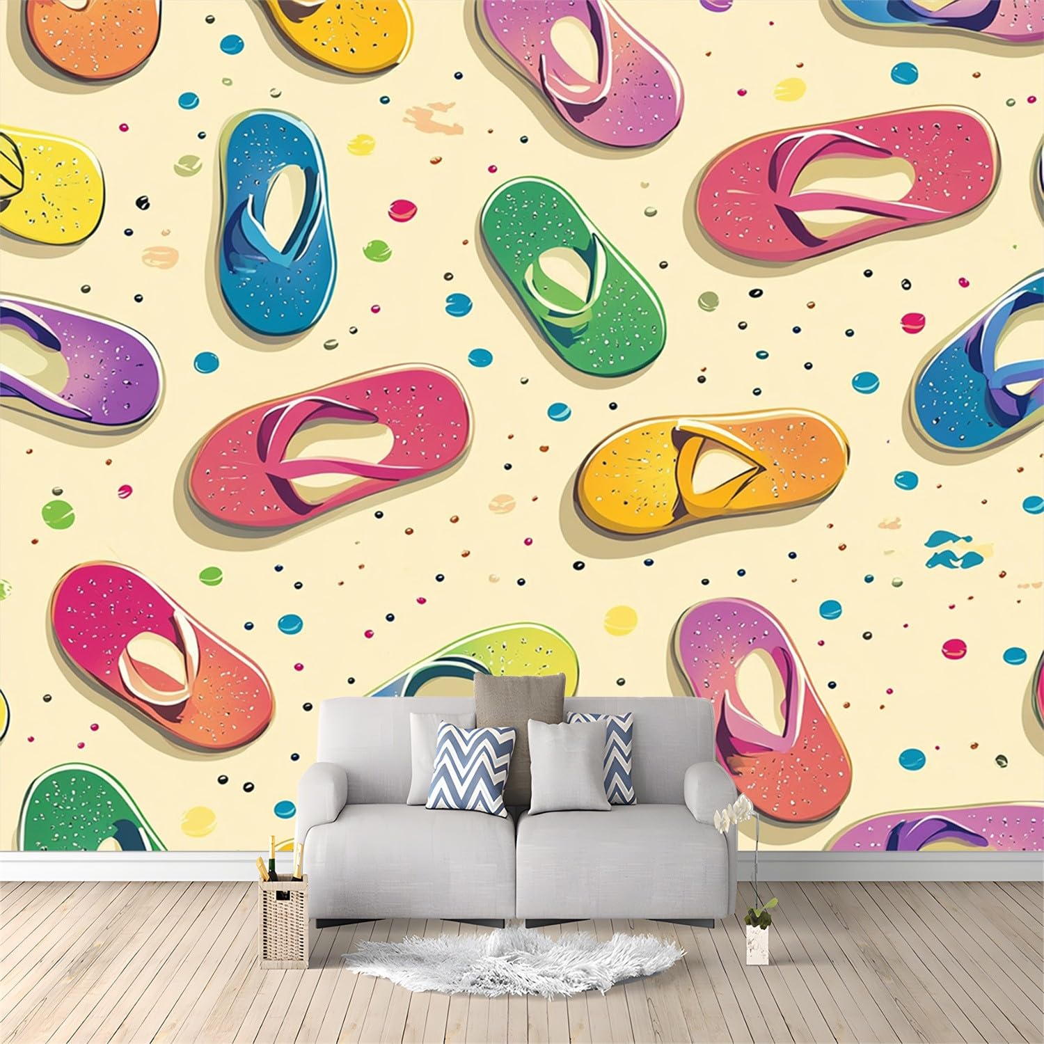 Tapety Plażowe Kapcie Kreskówka Włóknina Fotografia Tapeta 400 x 280 cm Kawiarnia, Restauracja Sypialnia Tapeta Ścienna Dekoracja domu Fototapety Kolorowe Tapety